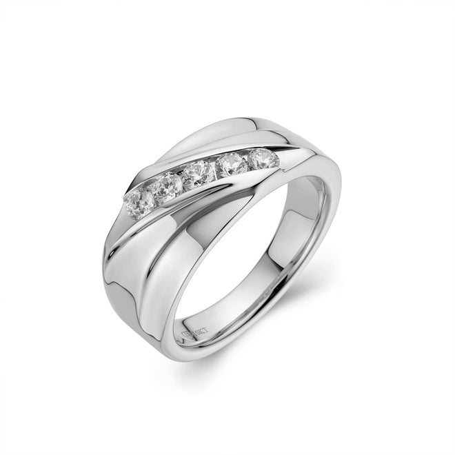 Genuine Gold Mens Five-stone Accented Wedding Band-ring-lirysjewelry