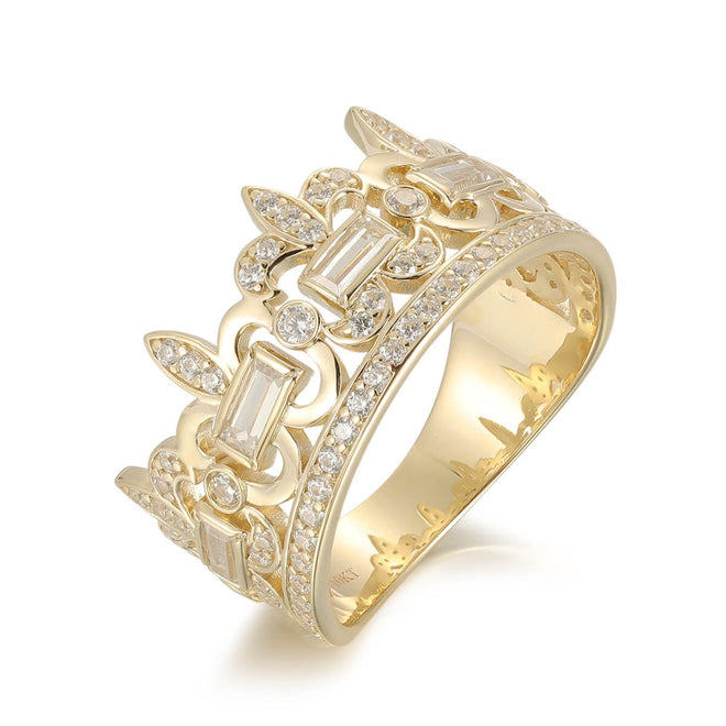 Crown Ring with Fleur-De-Lis CZ Pattern