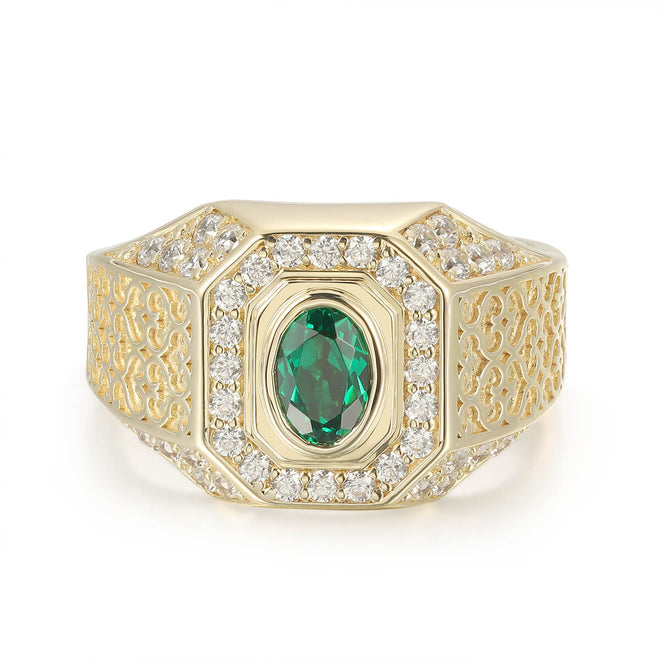 Signet Style Oval Cut Stone Ring With Diamond Border