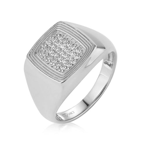 Ripple Pattern Diamond Signet Ring