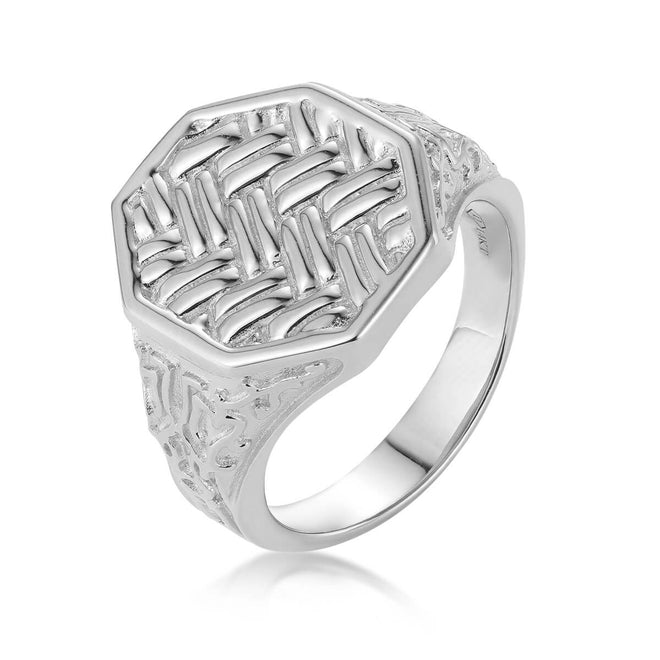 Anillo octágono con diseño de espiga