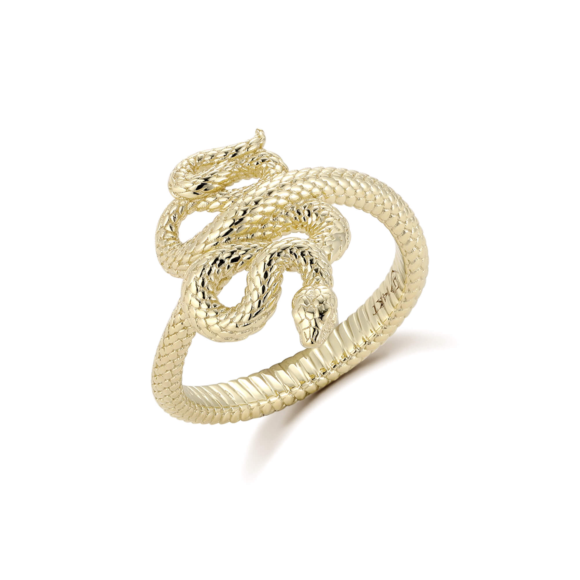 9ct yellow gold snake ring with emerald-set eyes - Baroque Jewellery
