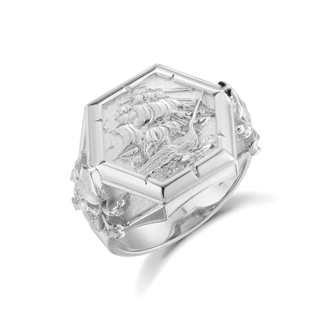 Anillo de sello de barco pirata náutico 