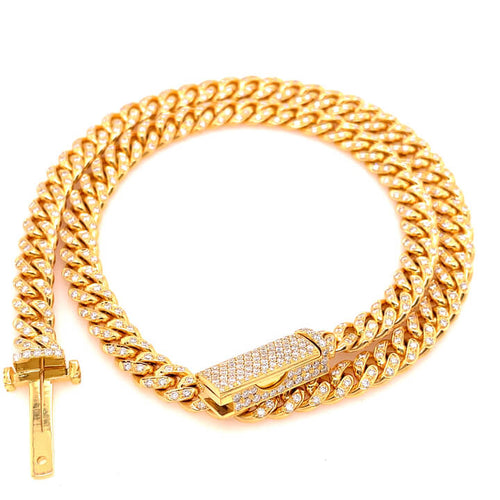 iced out miami cuban link necklace 10kt 8mm 18.5" 6.5ctw-Miami Cuban Link-lirysjewelry