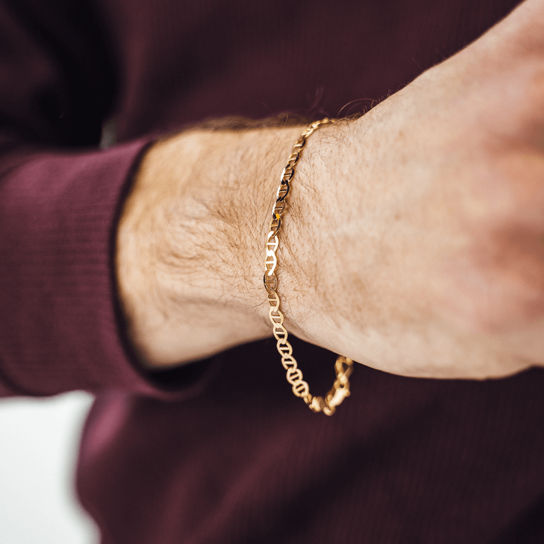 18k Gold Layered Mariner Link Bracelet With Plain Gold ID Band for Kid –  Bella Joias Miami