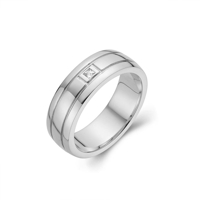 Mens Single Stone double Grooved Wedding Band-ring-lirysjewelry