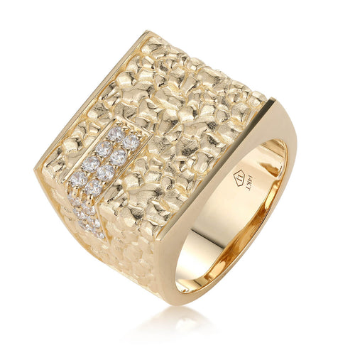 Mens Gold Nugget Ring with genuine Diamonds Lirys Jewelry